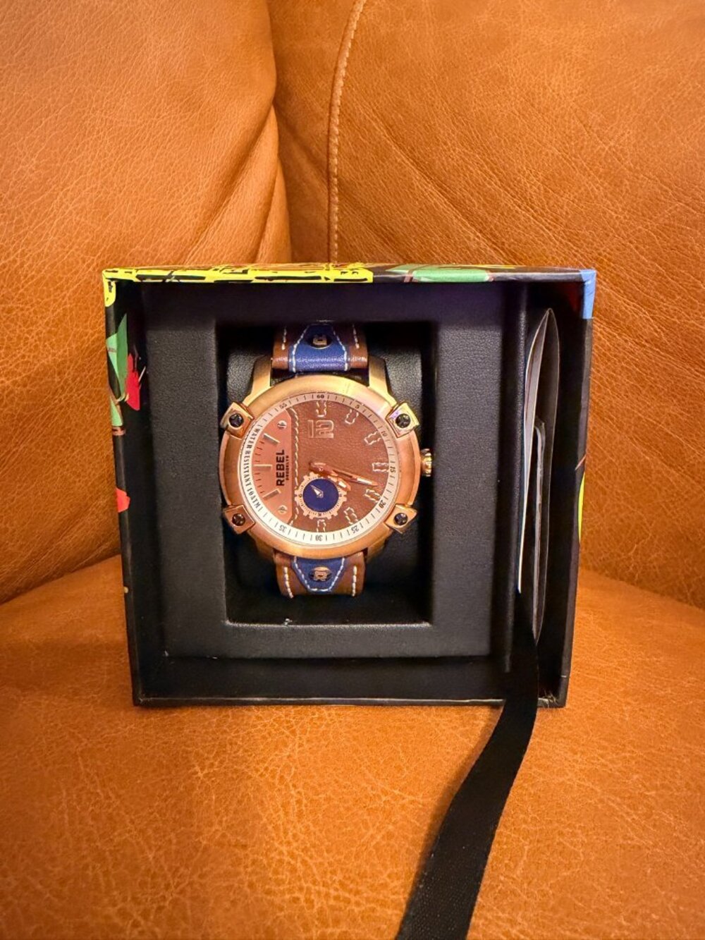 Rebel Brooklyn Men's Watch Rose Gold Leather Strap New in Box